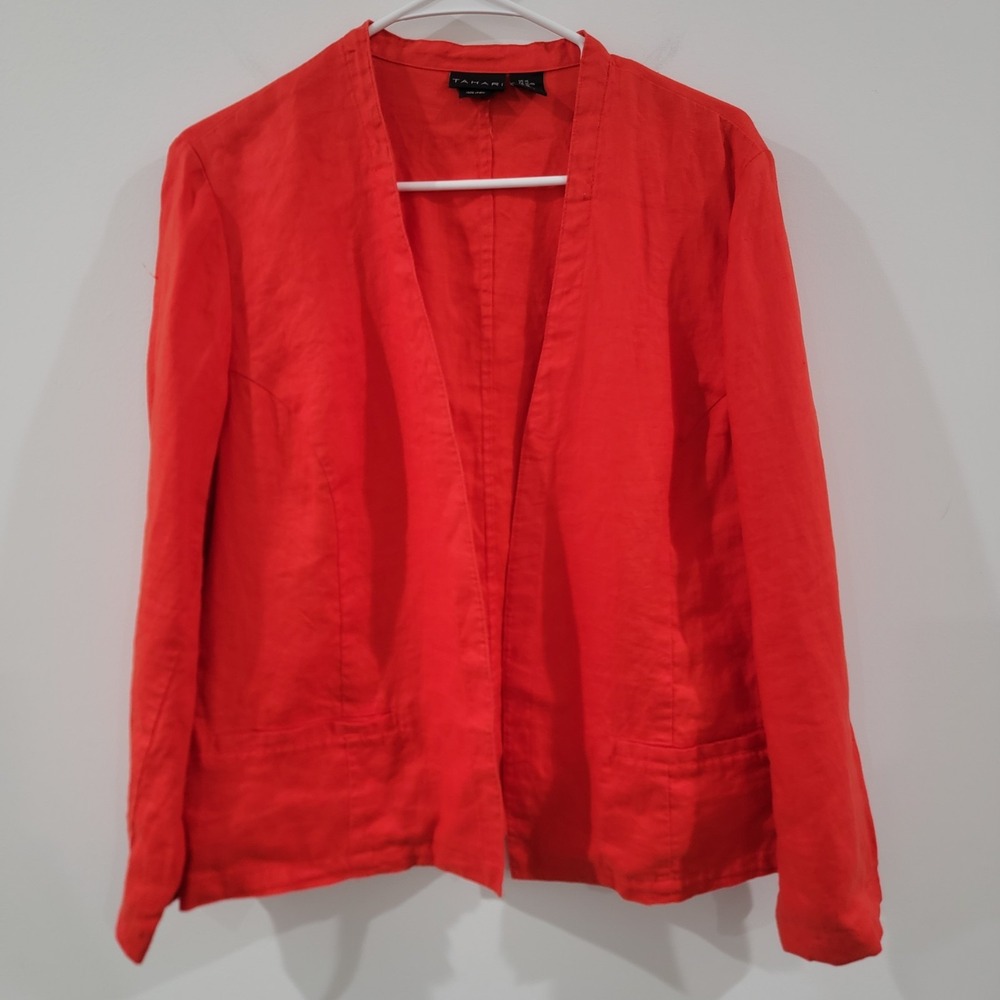 Tahari Womens Open Linen Jacket Size XL Orange Bright Colorful